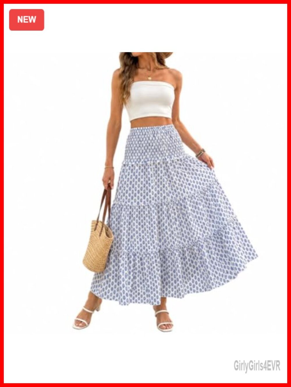 Women's Smocked High Waist Paisley Maxi Skirt A-Line Ruffled Woven Polyester